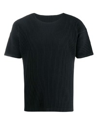 schwarzes T-Shirt mit einem Rundhalsausschnitt von Homme Plissé Issey Miyake