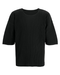 schwarzes T-Shirt mit einem Rundhalsausschnitt von Homme Plissé Issey Miyake