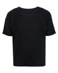 schwarzes T-Shirt mit einem Rundhalsausschnitt von Homme Plissé Issey Miyake