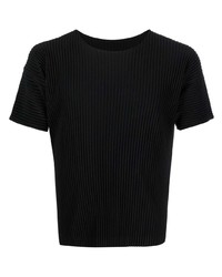 schwarzes T-Shirt mit einem Rundhalsausschnitt von Homme Plissé Issey Miyake