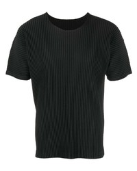 schwarzes T-Shirt mit einem Rundhalsausschnitt von Homme Plissé Issey Miyake