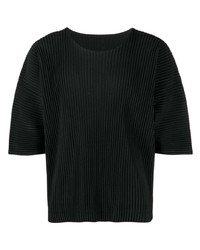 schwarzes T-Shirt mit einem Rundhalsausschnitt von Homme Plissé Issey Miyake