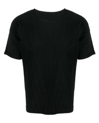 schwarzes T-Shirt mit einem Rundhalsausschnitt von Homme Plissé Issey Miyake