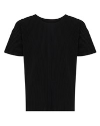 schwarzes T-Shirt mit einem Rundhalsausschnitt von Issey Miyake