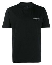 schwarzes T-Shirt mit einem Rundhalsausschnitt von Les Hommes