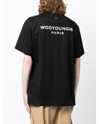 schwarzes T-Shirt mit einem Rundhalsausschnitt von Wooyoungmi