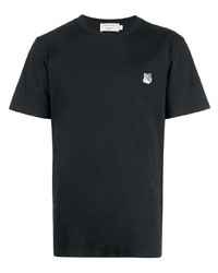 schwarzes T-Shirt mit einem Rundhalsausschnitt von MAISON KITSUNÉ