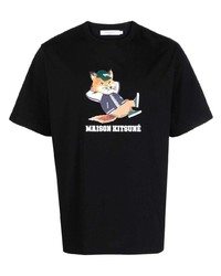 schwarzes T-Shirt mit einem Rundhalsausschnitt von MAISON KITSUNÉ