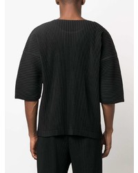 schwarzes T-Shirt mit einem Rundhalsausschnitt von Homme Plissé Issey Miyake