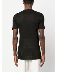 schwarzes T-Shirt mit einem Rundhalsausschnitt von 120% Lino