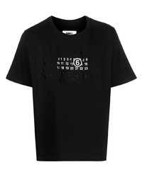 schwarzes T-Shirt mit einem Rundhalsausschnitt von MM6 MAISON MARGIELA