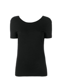 schwarzes T-Shirt mit einem Rundhalsausschnitt von MM6 MAISON MARGIELA