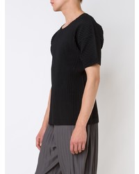 schwarzes T-Shirt mit einem Rundhalsausschnitt von Homme Plissé Issey Miyake