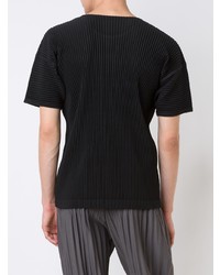 schwarzes T-Shirt mit einem Rundhalsausschnitt von Homme Plissé Issey Miyake