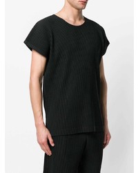 schwarzes T-Shirt mit einem Rundhalsausschnitt von Homme Plissé Issey Miyake