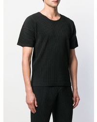 schwarzes T-Shirt mit einem Rundhalsausschnitt von Homme Plissé Issey Miyake