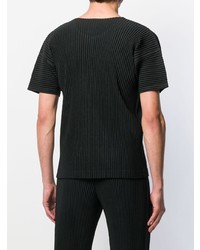 schwarzes T-Shirt mit einem Rundhalsausschnitt von Homme Plissé Issey Miyake