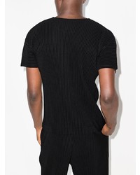 schwarzes T-Shirt mit einem Rundhalsausschnitt von Issey Miyake