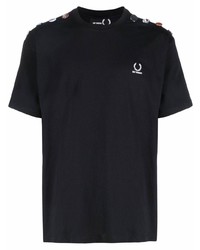 schwarzes T-Shirt mit einem Rundhalsausschnitt von Raf Simons X Fred Perry