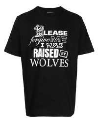 schwarzes T-Shirt mit einem Rundhalsausschnitt von Raised By Wolves
