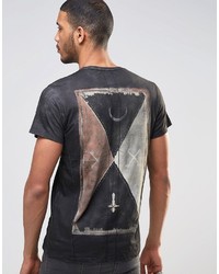 schwarzes T-Shirt mit einem Rundhalsausschnitt von Religion