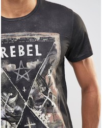 schwarzes T-Shirt mit einem Rundhalsausschnitt von Religion