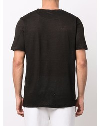 schwarzes T-Shirt mit einem Rundhalsausschnitt von 120% Lino