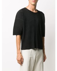 schwarzes T-Shirt mit einem Rundhalsausschnitt von Homme Plissé Issey Miyake