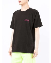 schwarzes T-Shirt mit einem Rundhalsausschnitt von Stussy