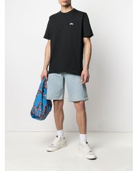 schwarzes T-Shirt mit einem Rundhalsausschnitt von Stussy