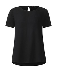 schwarzes T-Shirt mit einem Rundhalsausschnitt von STREET ONE