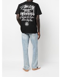 schwarzes T-Shirt mit einem Rundhalsausschnitt von Stussy