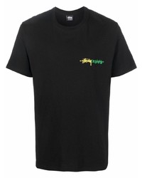 schwarzes T-Shirt mit einem Rundhalsausschnitt von Stussy