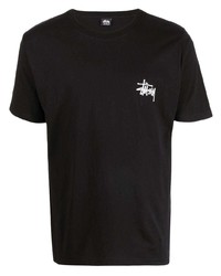 schwarzes T-Shirt mit einem Rundhalsausschnitt von Stussy