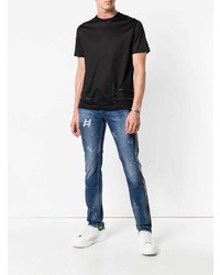 schwarzes T-Shirt mit einem Rundhalsausschnitt von Les Hommes