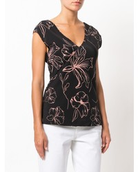 schwarzes T-Shirt mit einem V-Ausschnitt mit Blumenmuster von Dvf Diane Von Furstenberg