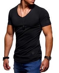 schwarzes T-Shirt mit einem V-Ausschnitt von behype
