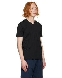 schwarzes T-Shirt mit einem V-Ausschnitt von Sunspel