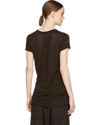 schwarzes T-Shirt mit einem V-Ausschnitt von Rick Owens