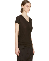 schwarzes T-Shirt mit einem V-Ausschnitt von Rick Owens