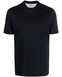 schwarzes T-Shirt mit einem V-Ausschnitt von Brunello Cucinelli