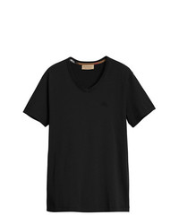 schwarzes T-Shirt mit einem V-Ausschnitt von Burberry