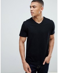 schwarzes T-Shirt mit einem V-Ausschnitt von Burton Menswear