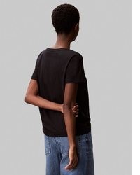 schwarzes T-Shirt mit einem V-Ausschnitt von Calvin Klein Jeans