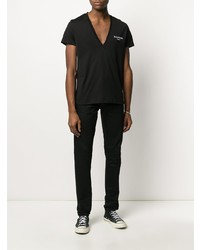 schwarzes T-Shirt mit einem V-Ausschnitt von Balmain