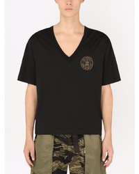 schwarzes T-Shirt mit einem V-Ausschnitt von Dolce & Gabbana