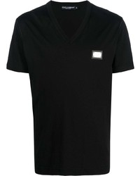 schwarzes T-Shirt mit einem V-Ausschnitt von Dolce & Gabbana