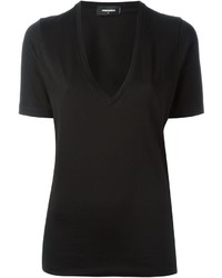 schwarzes T-Shirt mit einem V-Ausschnitt von Dsquared2