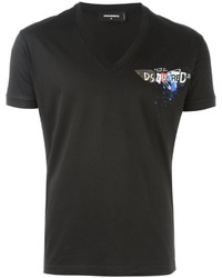 schwarzes T-Shirt mit einem V-Ausschnitt von DSQUARED2
