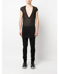 schwarzes T-Shirt mit einem V-Ausschnitt von Rick Owens